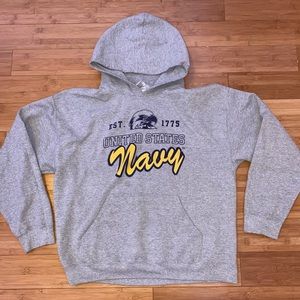 Grey navy sweatshirt.